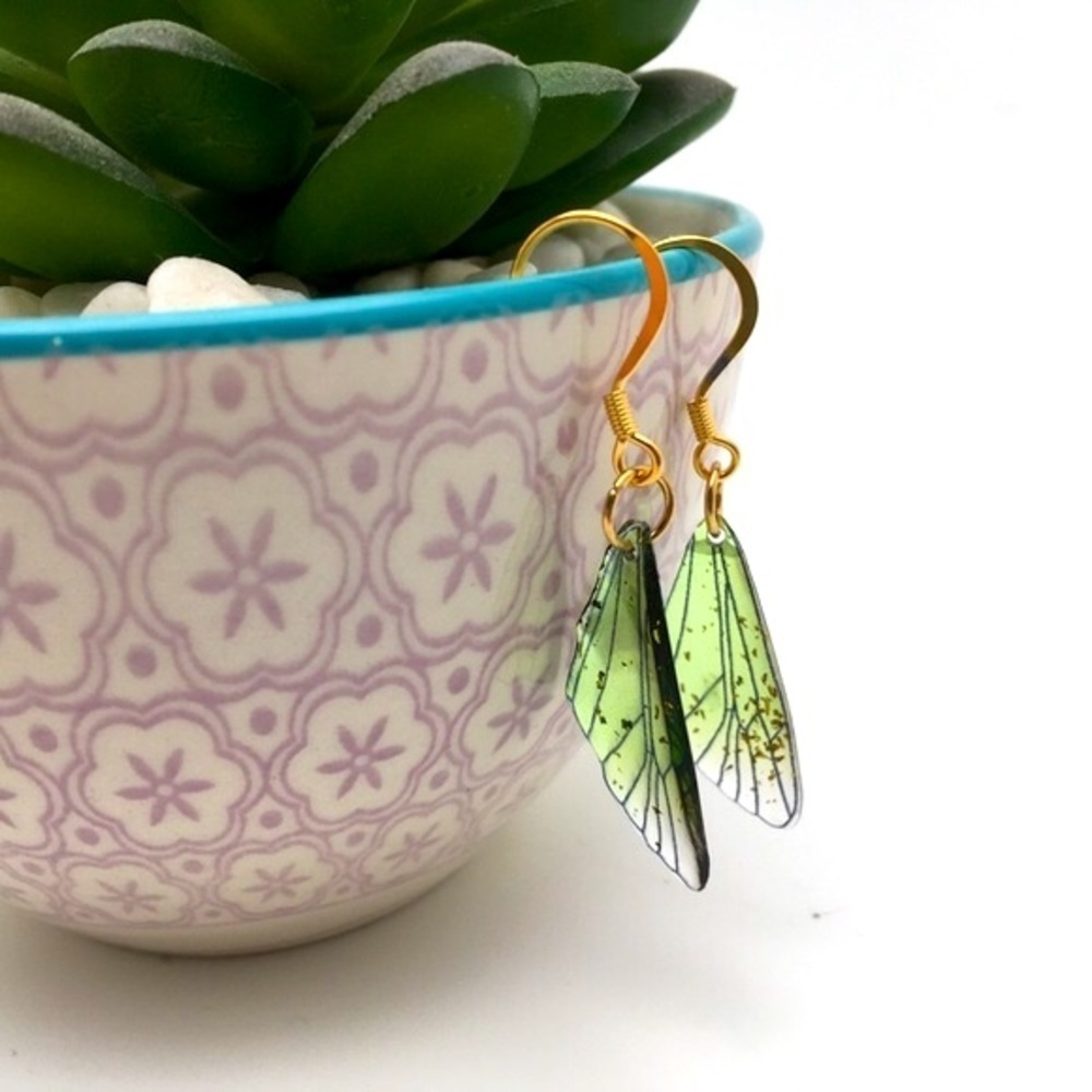 Artisan Green Fairy Wings Earrings